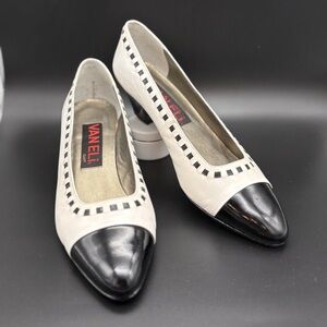 VTG Vaneli Black & White Spectator Checker Trim Blk Toe Leather Pumps Heels 7.5M